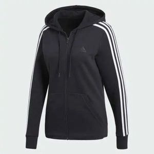 Adidas 3 Stripe Womens Cotton Fleece Full Zip Hoodie Size L